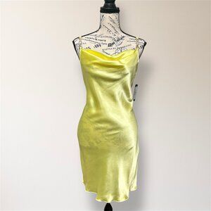 New Jump Apparel M Yellow Satin Cowl Neck Bodycon Mini Dress Prom Party Cocktail